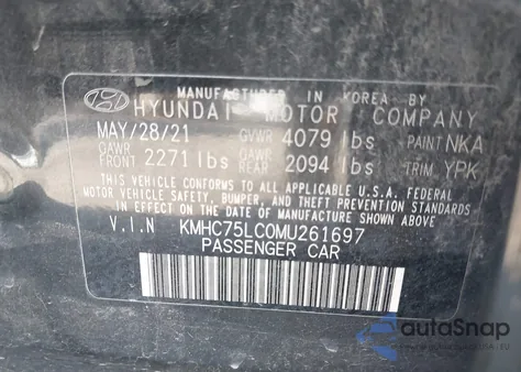 2021 Hyundai Ioniq Hybrid Se из США, поврежденный, VIN KMHC75LC0MU261697